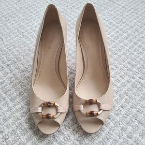 Ann Taylor Tan Peep Toe Heels, Size 8.5